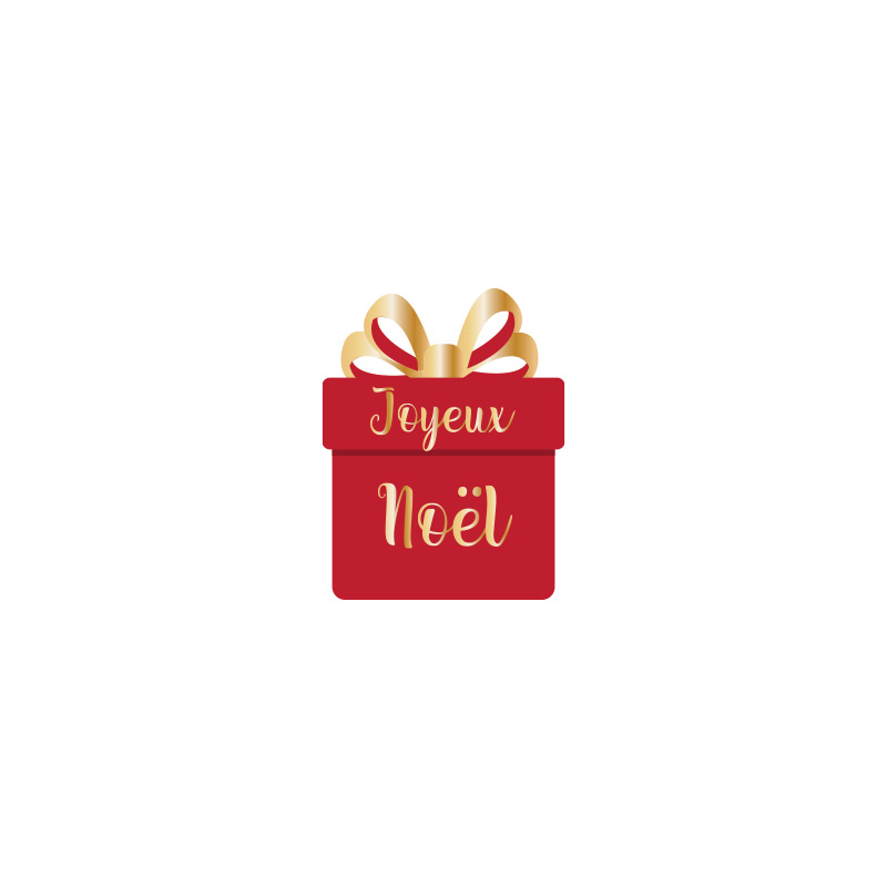 Gift-shaped adhesive gift labels with Joyeux Noël in red and gold (x500)